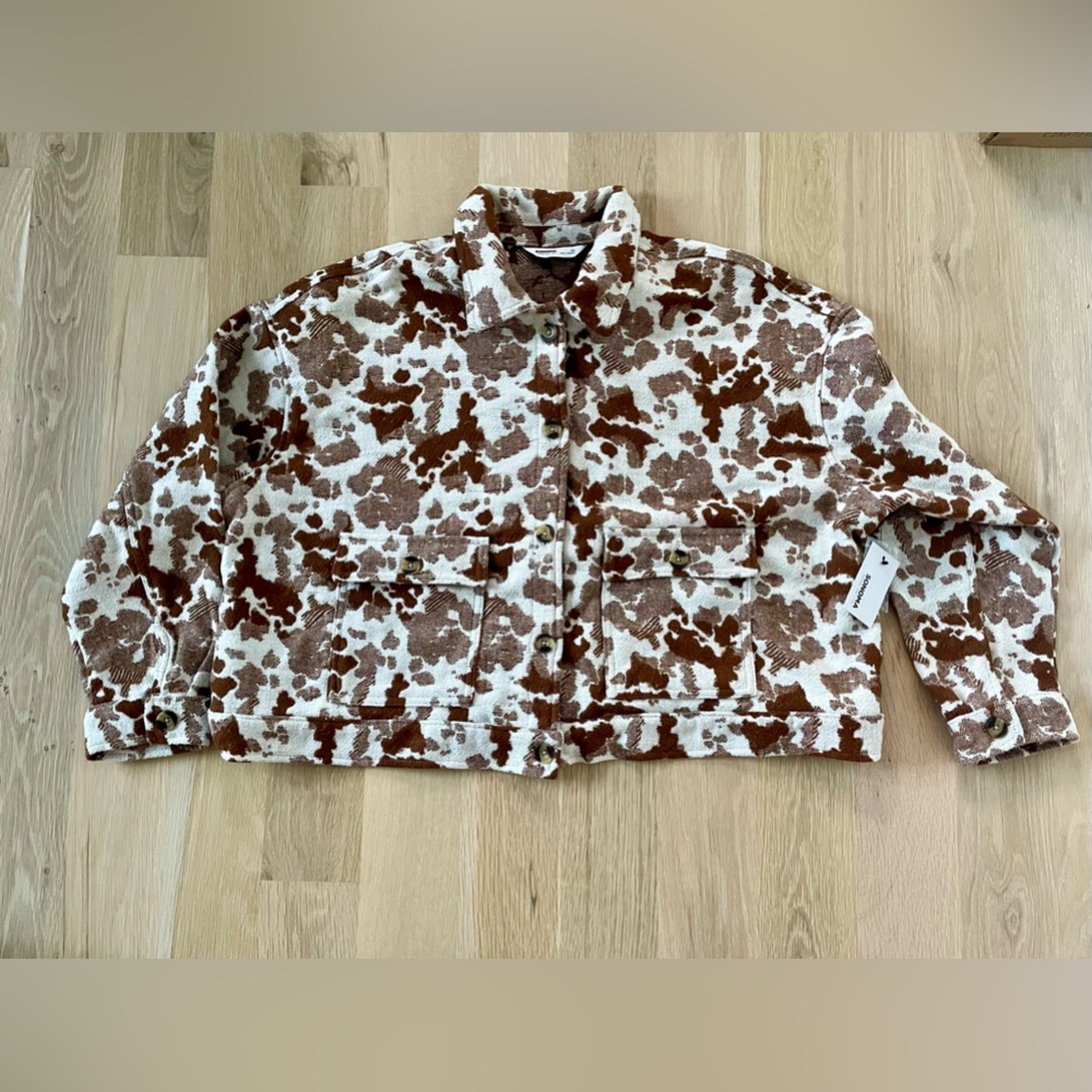 Sonoma Cow Print Shacket Jacket Plus Size 2X Brown Western - Cropped